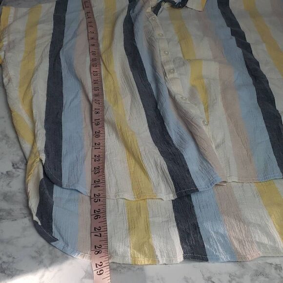 Time and Tru Burton Down Yellow and Blue Stripped Short Sleeve Shirt - Picture 8 of 8